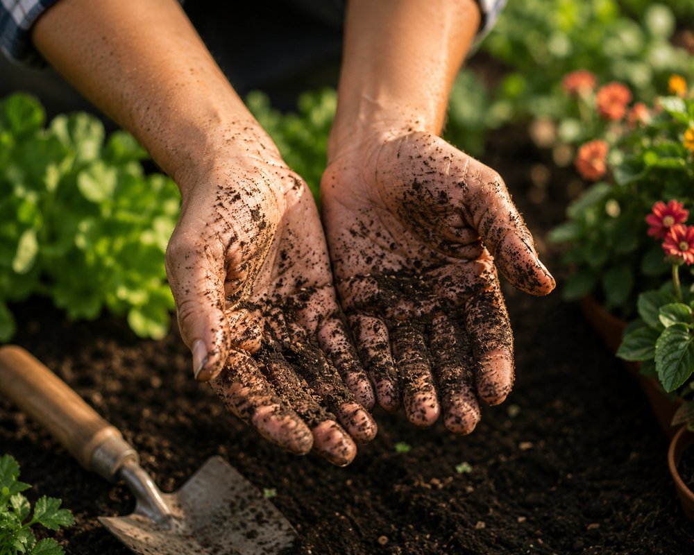 Hands working the soil — getting your dirt therapy