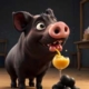 A cartoon pig slurping a lemon smoothie