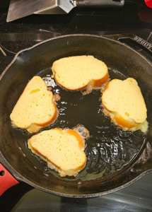 Challah French toast cooking