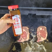 For that sweet and salty taste, let's sprinkle a little Lawrys on this ribeye