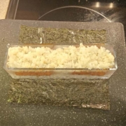 top layer of rice in musubi press